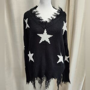 NWOT Blue Buttercup Black With White Stars Sweater